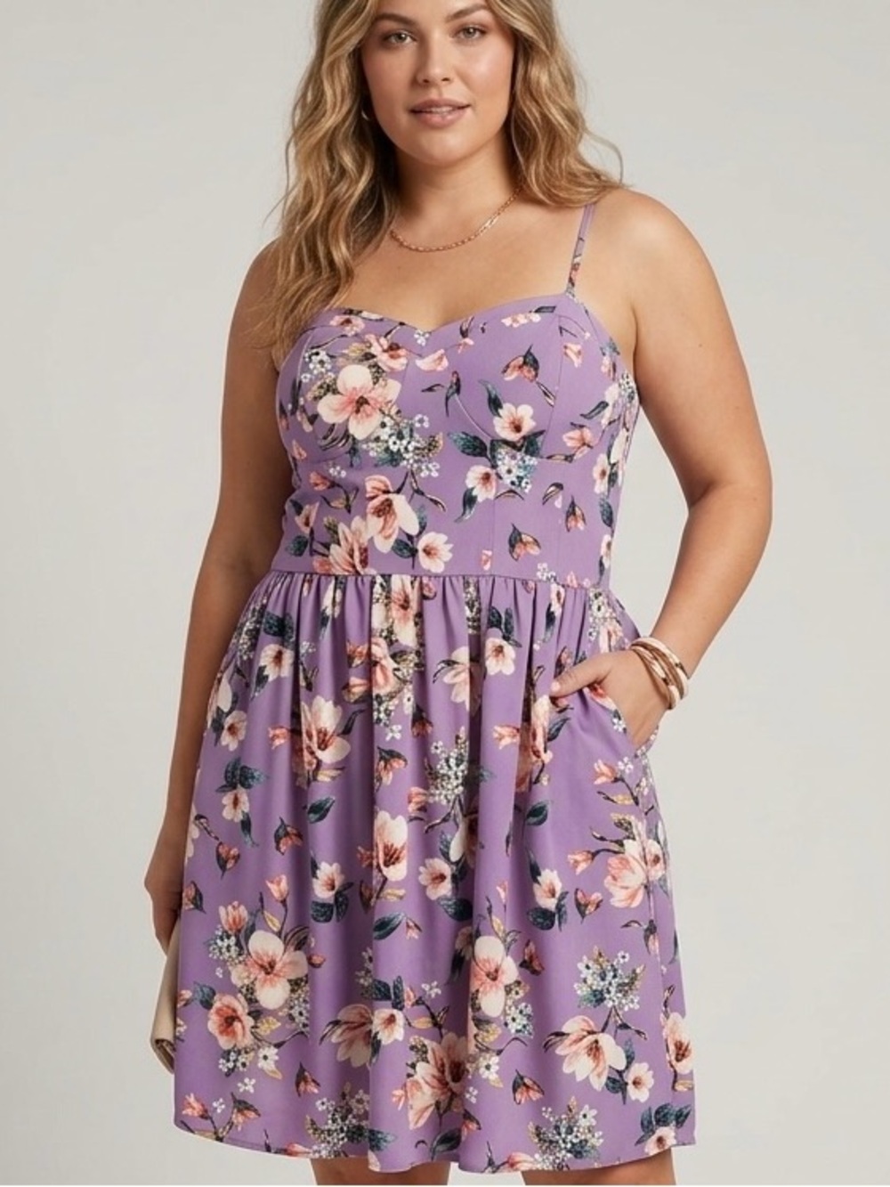 Floral Cottagecore Sun Dress Sweetheart Bustier Smocked Purple Mini Pockets L